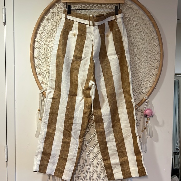 J. Crew Tie-Waist Linen Pant Brown Stripe - Picture 6 of 6